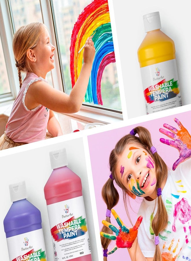 Positive Art Washable Paint for Kids - (8 Colors, 16 oz Each) Made in USA, Non-Toxic Tempera Paint Set - Bulk Classroom Paints for Students, Finger Painting, School Use - 8 Pack - Image 5